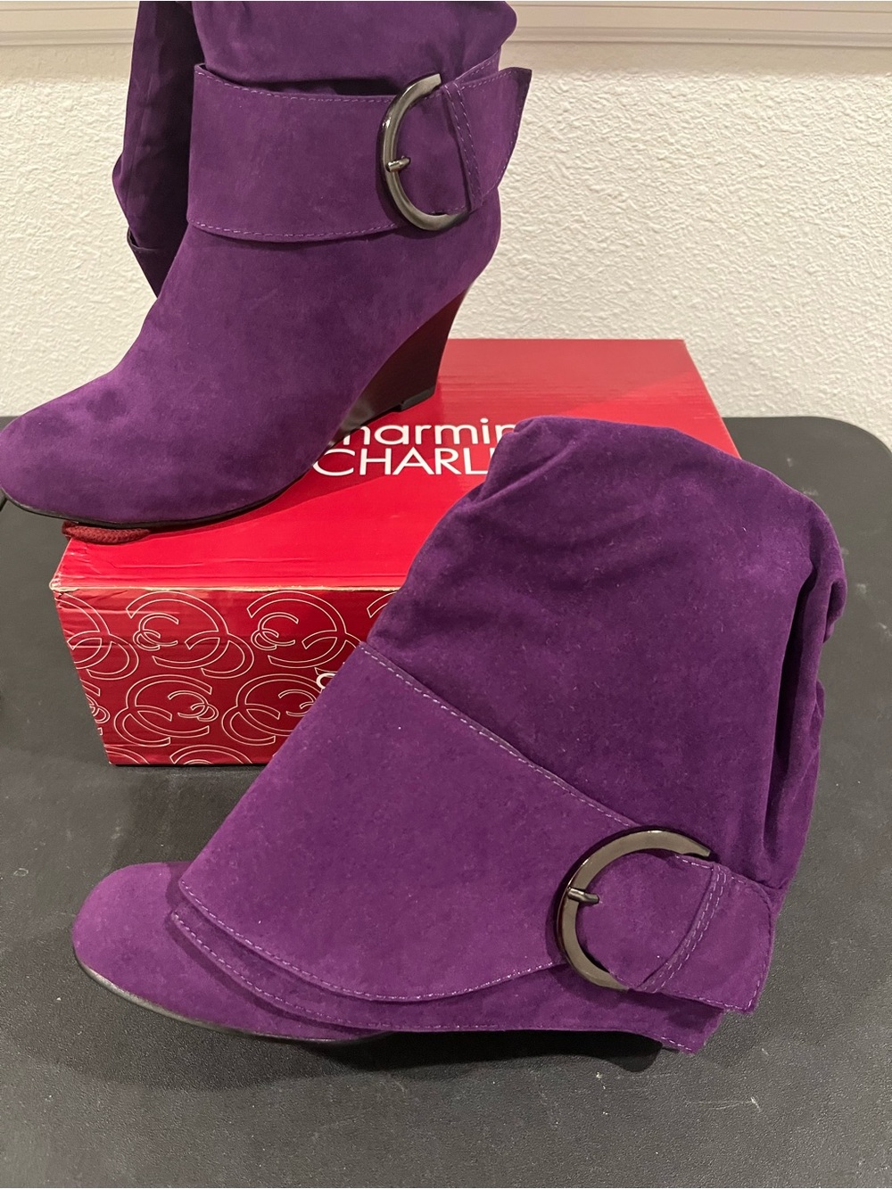 CHARMING CHARLIE Purple Suede Wedge Heel Knee High Boots-New